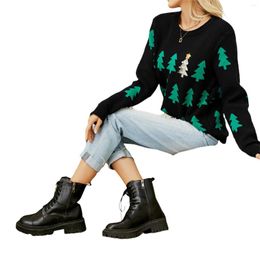Women's Sweaters Women Christmas Loose Knit Sweater Tree Jacquard Long Sleeve Pullovers Spring Fall Crew Neck Jumpers Streetwear