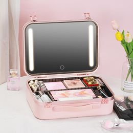 Cosmetic Bags Cases Cosmetic Bag with Mirror and Light Cosmetics Storage Box High-capacity Battery LED Portable Professional Makeup Box 230830