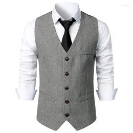 Men's Vests Mens Classic Herringbone Tweed Vest 5 Button Slim Fit Sleeveless Waistcoat Party Wedding Groom Business Formal Dress Suit