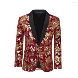 Men's Suits Men Wedding Suit Jacket Burgundy Embroidered Blazer Wine Red Stage Clothing Tuxedo