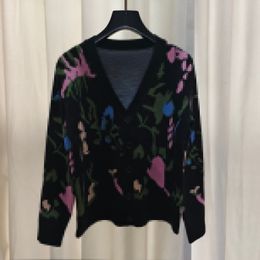 2023 Black Floral Print Women's Cardigan Brand Same Style Women's Sweaters DH012