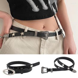 Belts 2023 Leather For Women Oval Pin Buckle Thin Waist Belt Vintage Star Dress Jeans Pants Waistband