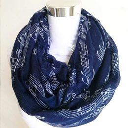 Scarves Drop Shipping Fashion White Navy Music Note Sheet Music Piano Notes Script Print infinity Scarves Ring Scarf Women Mother Gifts HKD230830