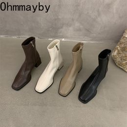 Boots Square Heel Women Ankle Fashion Zipper Autumn Winter Womens Shoes High Quality Leather Girls Short Booties 230829