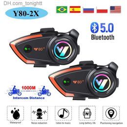 Y80 2X Motorcycle Helmet Intercom Bluetooth Headset V5.3 Hands Free Call Wireless Noise Reduction Waterproof 1000M Interphone Q230830