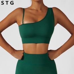 set Summer Sexy Oblique Shoulder Yoga Clothes Top Women's Gym Exercise Sports Underwear Irregular Shoulder Strap Fitness Clothes Bra