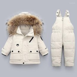 Down Coat Winter Pocket Jacket Baby Toddler Girl Boys Clothes Kids Jumpsuit Children Clothing Sets Thick Fur Infant Snowsuit Outfit