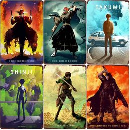 Classic Anime Retro Poster Vintage Anime Characters Metal Painting Japanese Manga Tin Sign Bar Cafe Home Room Wall Decor Game Room Sticker Size 20cmx30cm W01