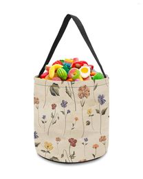 Storage Bags Retro Floral Wildflowers Basket Candy Bucket Portable Home Bag Hamper For Kids Toys Party Decoration Supplies