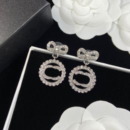 Plated 925 Silver Luxury Brand Designers Letters Stud Geometric Famous Women Round Crystal Rhinestone Earring Wedding perty Jewerlry Circular Diamond ruby 521