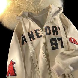 Men s Hoodies Sweatshirts Vintage Letter Print Zip Up Hoodie Women Jacket sweatshirt Oversized Casual men Clothes Hip Hop Streetwear Korean tops 230829