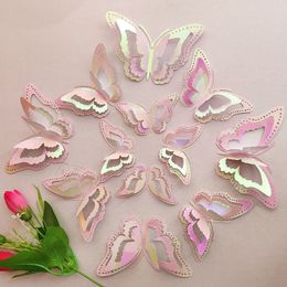 Decorative Objects Figurines 12pcsset Gradient Hollow 3d Butterfly Wall Sticker For Wedding Living Room Window Home Decor Gold Silver Butterflies 230829