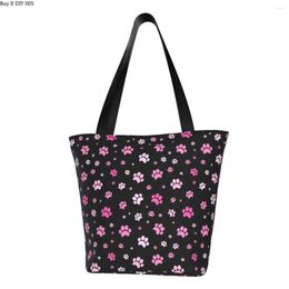 Shopping Bags Custom Red And Pink Dog Pattern Canvas Women Portable Grocery Shopper Tote