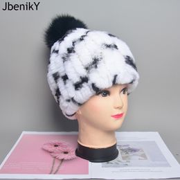 Beanie Skull Caps Spring winter Rex Rabbit Fur Hat for Women 100 Real lady warm Headwear Women s fur Stretch hat 230829