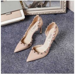 Valentine Heels Best-quality Pointed High Rivet Womens Thin Heels Solid Single Shoes Womens Wedding Shoes Lu8gb