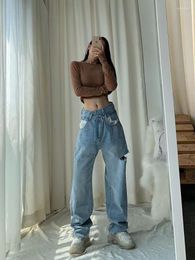 Women's Jeans ADAgirl Ripped For Women Irregular Hollow Out High Wasit Denim Trousers Ladies Korean Style Causal Straight Pants Hip Hop