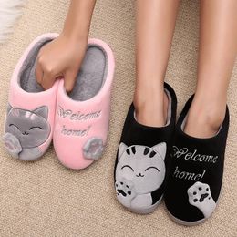 Slippers Women Winter Home Slippers Cartoon Cat Non-slip Warm Indoor Bedroom Floor Shoes Woman Plush Slippers Faux Fur Slides Flip Flops 230830