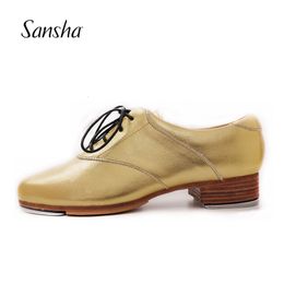 Boots Sansha Professional Genuine Leather Dance Tap Custom Made Shoes Men Lace Up Gold Black Dancing TA96LCO 230829