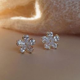 Stud Earrings WPB S925 Sterling Silver Women Flower Diamond Glitter Jewellery For Girl's Holiday Gift Party
