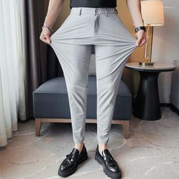 Men's Suits Summer Ice Silk Leisure Suit Trousers /Male Slim Fit High Quality Elastic Force Pants Ankle Length Pant Korean