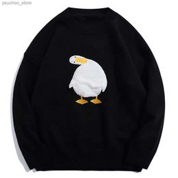 Harajuku Sweater Pullover Men Crooked Duck Print Knitted Sweaters Loose Jumpers Fashion Casual Spring Sweater Pullover Women Q230830