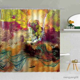 Shower Curtains Painting 3D Natural Landscape Waterfall Forest Mountain Shower Curtain Fabric Bathroom Supplies Decor High Quality With R230830