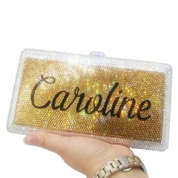 Evening Bags Luxury Crystal AB Silver Clutch Purse Customized Name Add Letters Diamond Handbags SM20 230829