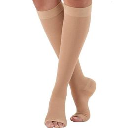 Sports Socks SXL Compression Stockings Stretch Open Toe KneeHigh Calf Riding For Varicose Veins Treatment And Shaping Stovepipe 230830