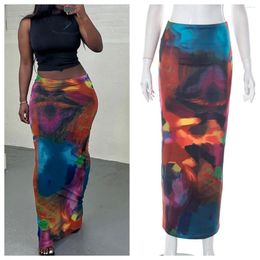 Skirts Sexy Tie Dyed Print Long Skirt Women High Waist Slim Fit Maxi 2023 Summer Harajuku Vintage Boho Fairy Clothes