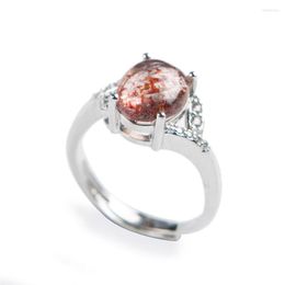 Cluster Rings Genuine Natural Lepidocrocite Super Seven Strawberry Quartz For Women Lady Fine Jewelry Silver Ring