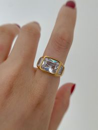 Wedding Rings With 18 K Gold Geo Band Statement Ring Women Jewlery Designer T Show Club Cocktail Party Rare Japan Korean 230830