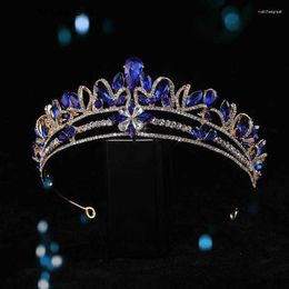 Hair Clips Rhinestone Bridal Wedding Crown Layered Blue Gem Bride Tiaras Baroque Headdress Jewellery Accessories HQ0808-4