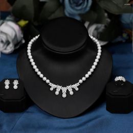 Halskette-Ohrringe-Set, trendiger Damen-Perlenschmuck, 3-teilig, hochwertiger Zirkonia, Saudi-Arabien, Braut- und Hochzeitsschmuck, Zubehör