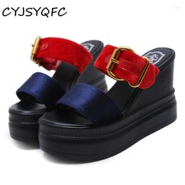 Slippers CYJSYQFC Est Peep Toe Platform Wedges Sandals Sexy Buckle Strap Height Increasing Lady Summer Outdoor Casual Slides