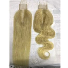 Peruvian Virgin Hair 2X6 Lace Closure Middle Part 10-22inch 613# Blonde Colour Body Wave Yirubeauty