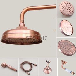 Bathroom Shower Heads Antique Red Copper 8 inch Round Rainfall Shower Head Hand Shower Head 1.5 Shower Hose Brass Handshower Bracket Wall Shower Arm x0830