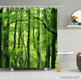 Shower Curtains Forest Trees Printed 3D Green Shower Curtain Waterproof Decor Cortina 180x200cm Large Bath Curtain R230831