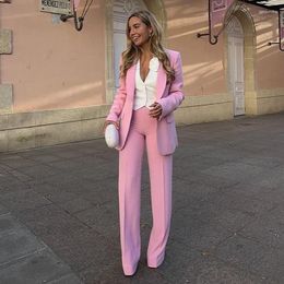 Women's Two Piece Pants Trousers And Blazer Sets For Women Long Sleeves Pink Suit Top Coats Blazers High Waisted Loose Solid 2-piece Office
