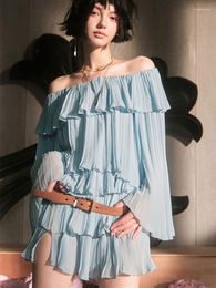 Casual Dresses Summer Slash Neck Off The Shoulder Dress Autumn Ladies Ruffles Patchwork Beach Holiday Loose Women's Clothing