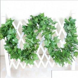 Decorative Flowers Wreaths 12Pcs/Lot 2.2M Artificial Fake Plants Green Ivy Leaves Grape Vine Greenery Garland Wedding Flower Home Otr8M