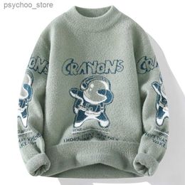 2023 New Winter Rock Hip Hop Bear Knitted Sweater Men Thick Warm Mink Cashmere Sweaters High Quality Mens Handsome Soft Pullover Q230830