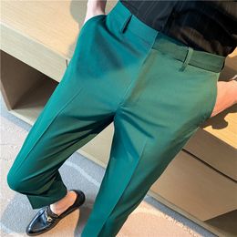 Men's 9 Summer Fashion Suit Pure Color Business Formal Pants Slim Fit Office Mens Wedding Social Ankle Long Trousers 230829
