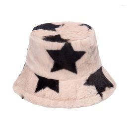 Berets Adults Womens Winter Warm Plush Bucket Hat Fashion Star Print Fluffy Fisherman Cap For Women Men Travel Outdoor Fleece Hats