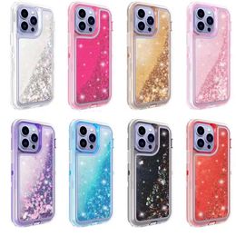 3 in 1 Glitter Liquid Quicksand Case Bling Crystal Robot Defender Cases Cover for iphone 15 14 13 12 11 pro max