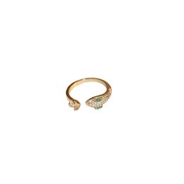 Real Gold Electroplated Zircon Rich and Noble Little Snake Open Ring, Versatile Sweet and Cool Style, Fashion Design, Creative Handicraft