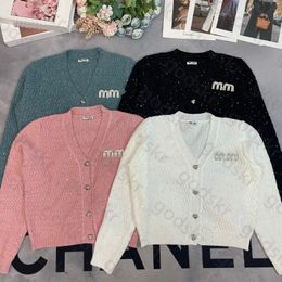 Sequin Letter Print Women Knit Cardigan Coat Fashion Casual Sweater Jacket Gold Button Loose Blouse