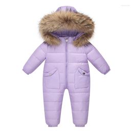 Down Coat 2023 Winter Jackets For Baby Girl Fur Collar Hooded Rompers Boys Thicken Jumpsuit Kids Snowsuit Infant Overalls Parkas
