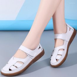 Sandals 2023 Women White Street Summer Roman Flats Soft Leather Mother Outdoor Female Casual Shoes Beach De Mujer Size 43