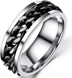 Jude Jewelers 8mm Stainless Steel Chain Inlay Rotating Spin Wedding Band Biker Ring