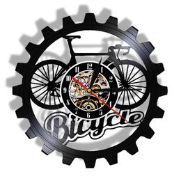 Wall Clocks Bicycle Colour Changing Wall Light Bike Laser Cut Vinyl Longplay Record Watch Clock Gear Vintage 12"Hanging Decor HKD230830